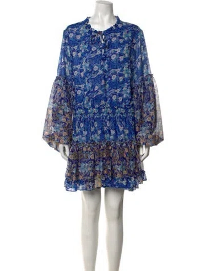 Pre-owned Misa Floral Print Mini Dress In Blue