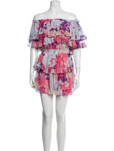 Pre-owned Misa Floral Print Mini Dress In Blue