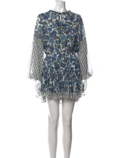 Pre-owned Misa Floral Print Mini Dress In Blue/metallic