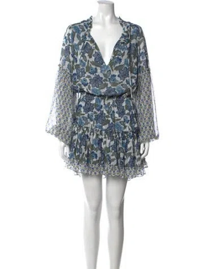 Pre-owned Misa Floral Print Mini Dress In Blue/metallic