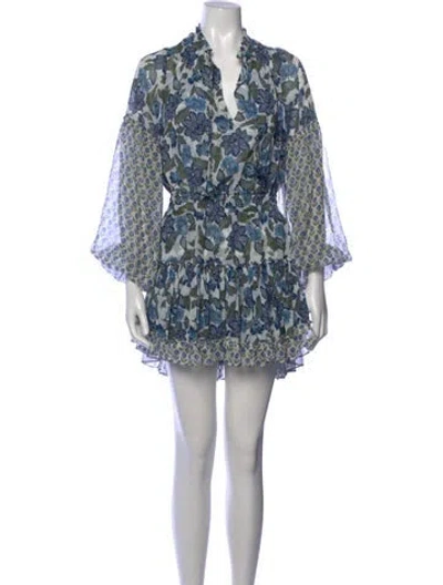 Pre-owned Misa Floral Print Mini Dress In Blue/metallic