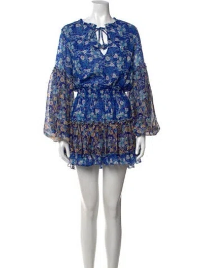 Pre-owned Misa Floral Print Mini Dress In Blue/metallic