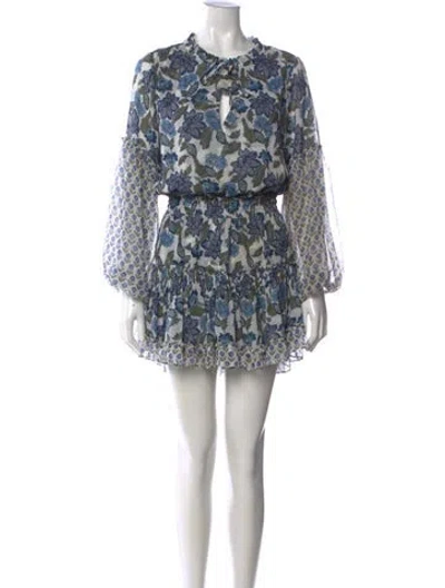 Pre-owned Misa Floral Print Mini Dress In Blue/metallic