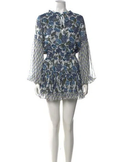Pre-owned Misa Floral Print Mini Dress In Blue/metallic