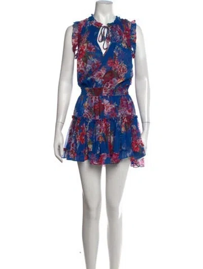 Pre-owned Misa Floral Print Mini Dress In Blue/red