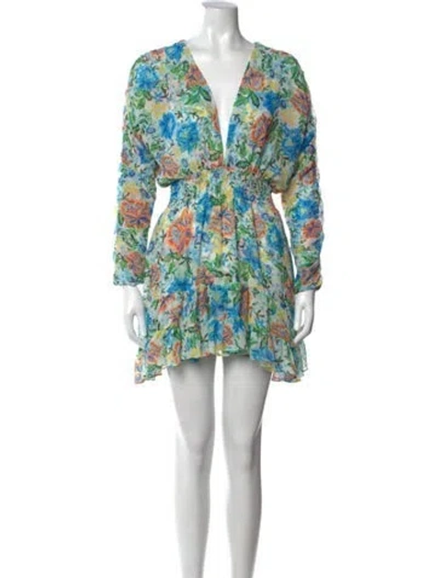 Pre-owned Misa Floral Print Mini Dress In Blue/white
