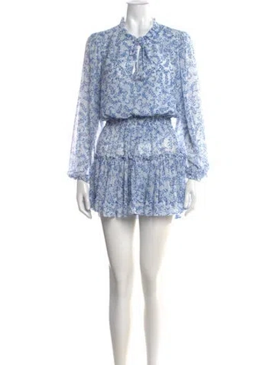 Pre-owned Misa Floral Print Mini Dress In Blue/white