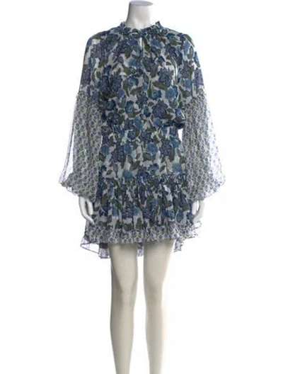Pre-owned Misa Floral Print Mini Dress In Blue/white