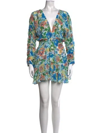 Pre-owned Misa Floral Print Mini Dress In Blue/white
