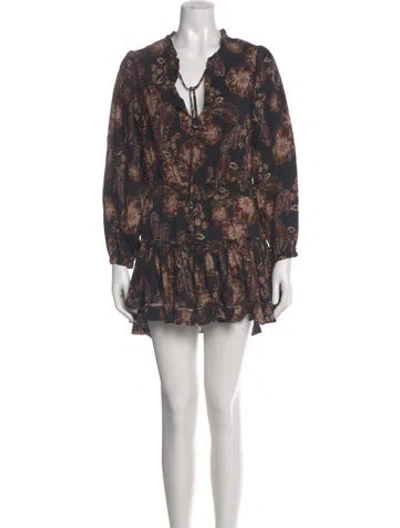 Pre-owned Misa Floral Print Mini Dress In Brown