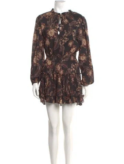 Pre-owned Misa Floral Print Mini Dress In Brown