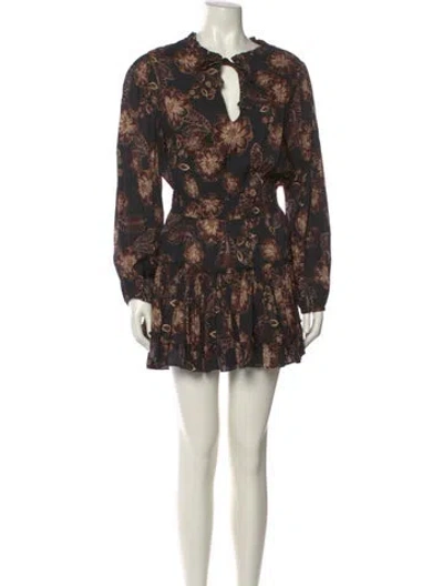 Pre-owned Misa Floral Print Mini Dress In Brown