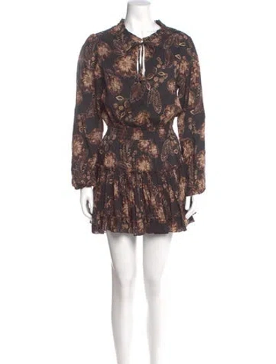 Pre-owned Misa Floral Print Mini Dress In Brown
