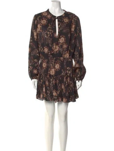 Pre-owned Misa Floral Print Mini Dress In Brown