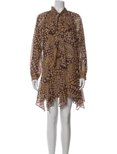 Pre-owned Misa Floral Print Mini Dress In Brown