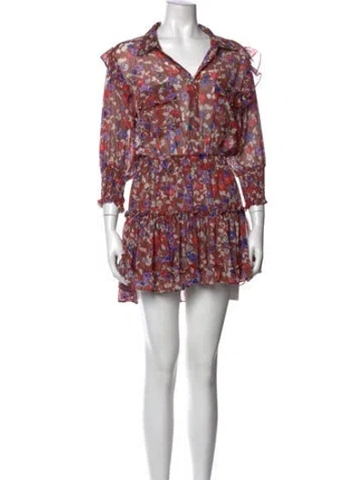 Pre-owned Misa Floral Print Mini Dress In Brown