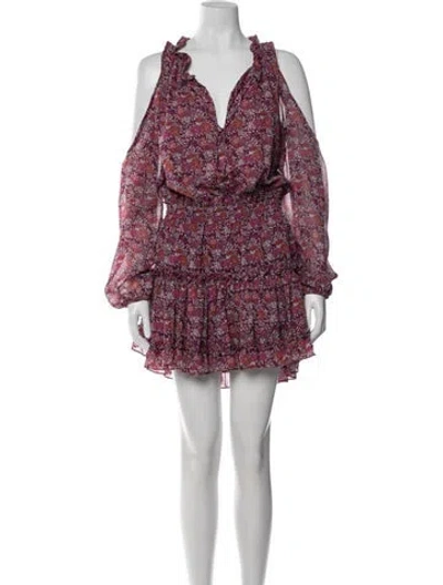 Pre-owned Misa Floral Print Mini Dress In Burgundy