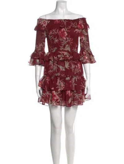 Pre-owned Misa Floral Print Mini Dress In Burgundy