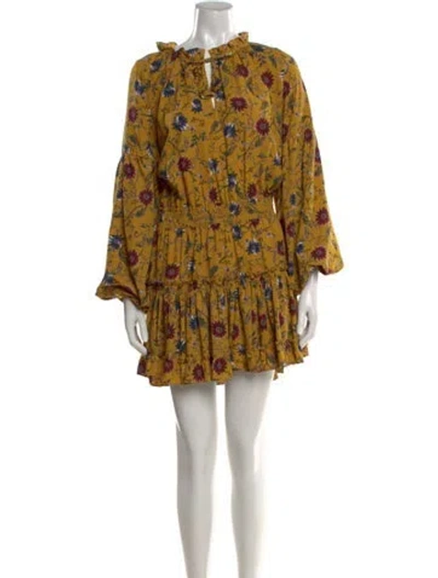 Pre-owned Misa Floral Print Mini Dress In Gold