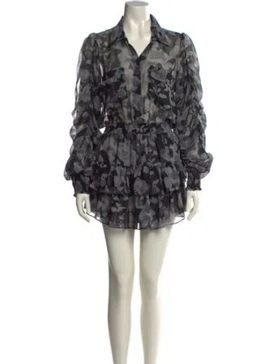 Pre-owned Misa Floral Print Mini Dress In Gray
