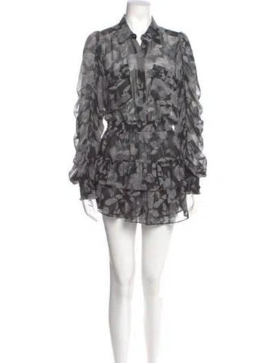Pre-owned Misa Floral Print Mini Dress In Gray