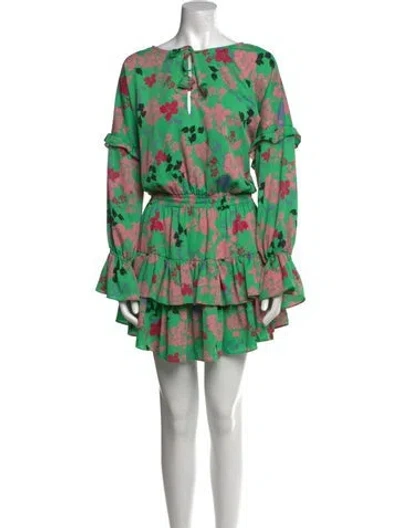 Pre-owned Misa Floral Print Mini Dress In Green