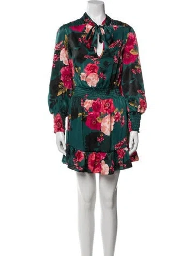 Pre-owned Misa Floral Print Mini Dress In Green