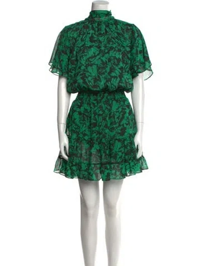 Pre-owned Misa Floral Print Mini Dress In Green