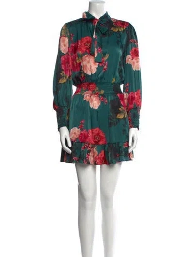 Pre-owned Misa Floral Print Mini Dress In Green
