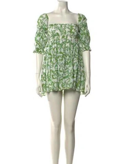 Pre-owned Misa Floral Print Mini Dress In Green