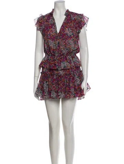 Pre-owned Misa Floral Print Mini Dress In Green