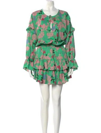 Pre-owned Misa Floral Print Mini Dress In Green