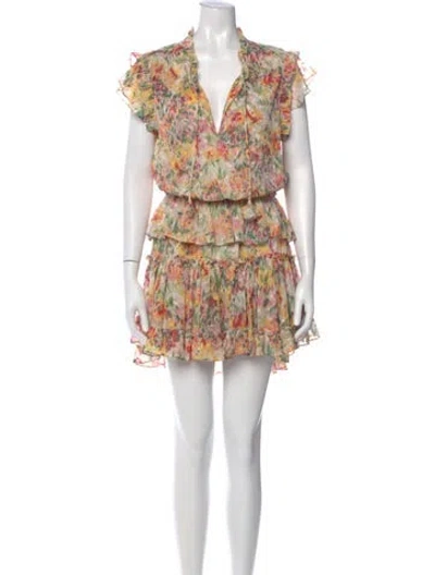 Pre-owned Misa Floral Print Mini Dress In Green