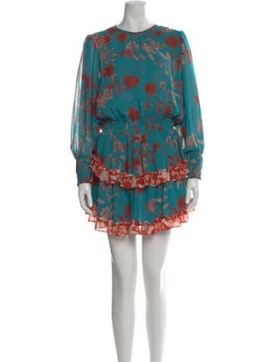 Pre-owned Misa Floral Print Mini Dress In Green