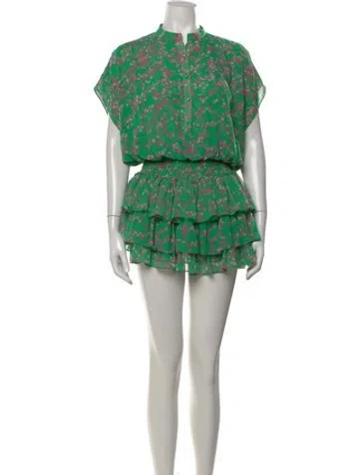 Pre-owned Misa Floral Print Mini Dress In Green