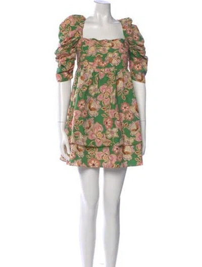 Pre-owned Misa Floral Print Mini Dress In Green