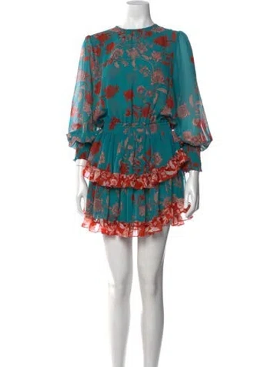 Pre-owned Misa Floral Print Mini Dress In Green