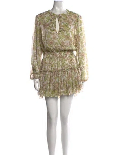 Pre-owned Misa Floral Print Mini Dress In Green