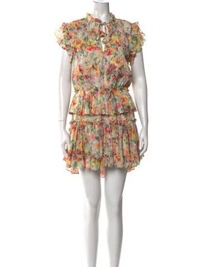 Pre-owned Misa Floral Print Mini Dress In Green
