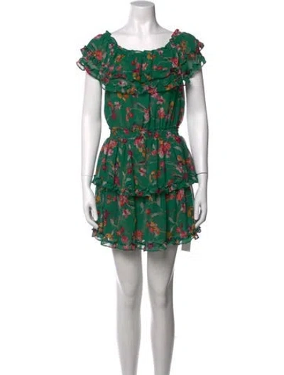 Pre-owned Misa Floral Print Mini Dress In Green