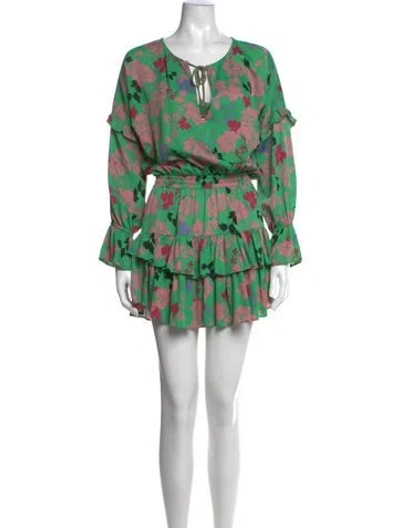 Pre-owned Misa Floral Print Mini Dress In Green