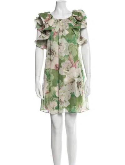 Pre-owned Misa Floral Print Mini Dress In Green