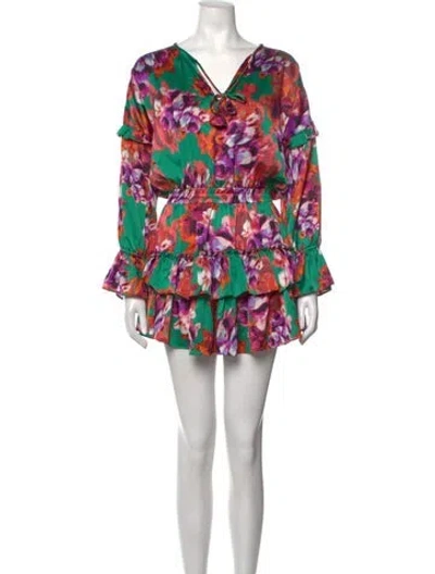 Pre-owned Misa Floral Print Mini Dress In Green