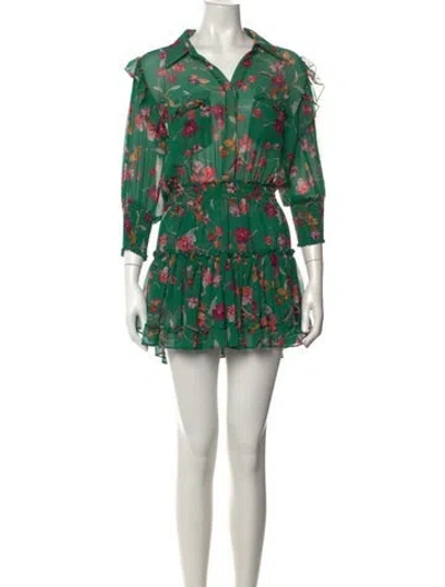Pre-owned Misa Floral Print Mini Dress In Green