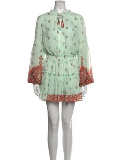 Pre-owned Misa Floral Print Mini Dress In Green