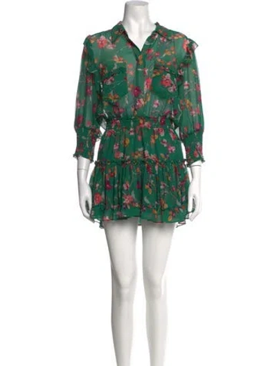 Pre-owned Misa Floral Print Mini Dress In Green