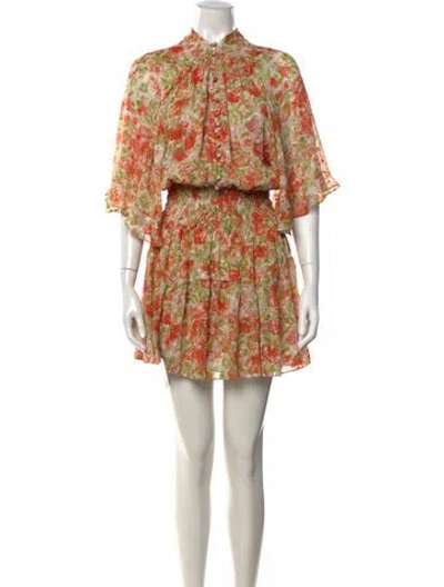 Pre-owned Misa Floral Print Mini Dress In Metallic/neutrals