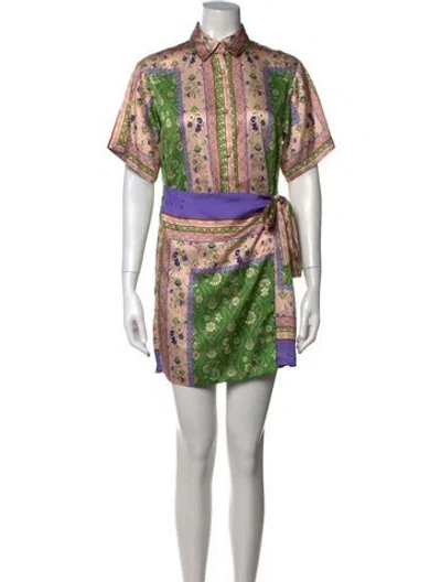 Pre-owned Misa Floral Print Mini Dress In Metallic/pink
