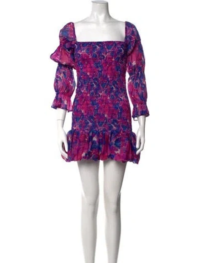 Pre-owned Misa Floral Print Mini Dress In Metallic/purple