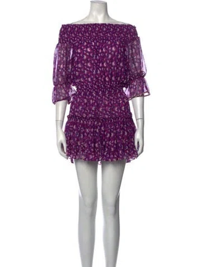 Pre-owned Misa Floral Print Mini Dress In Metallic/purple